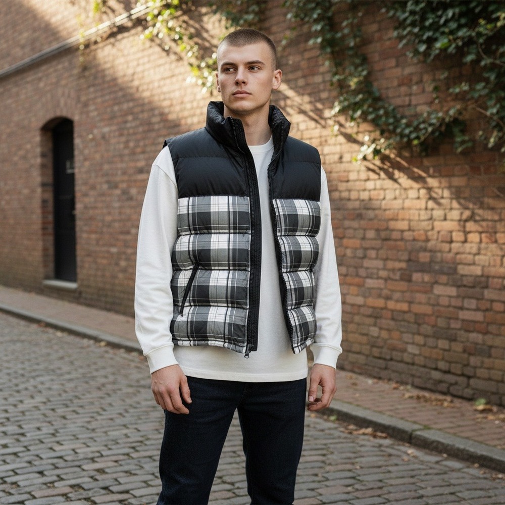 Jordan Craig Vintage Y2K Black‎ Plaid Reversible Puffer Vest Hooded Size 2XL NEW